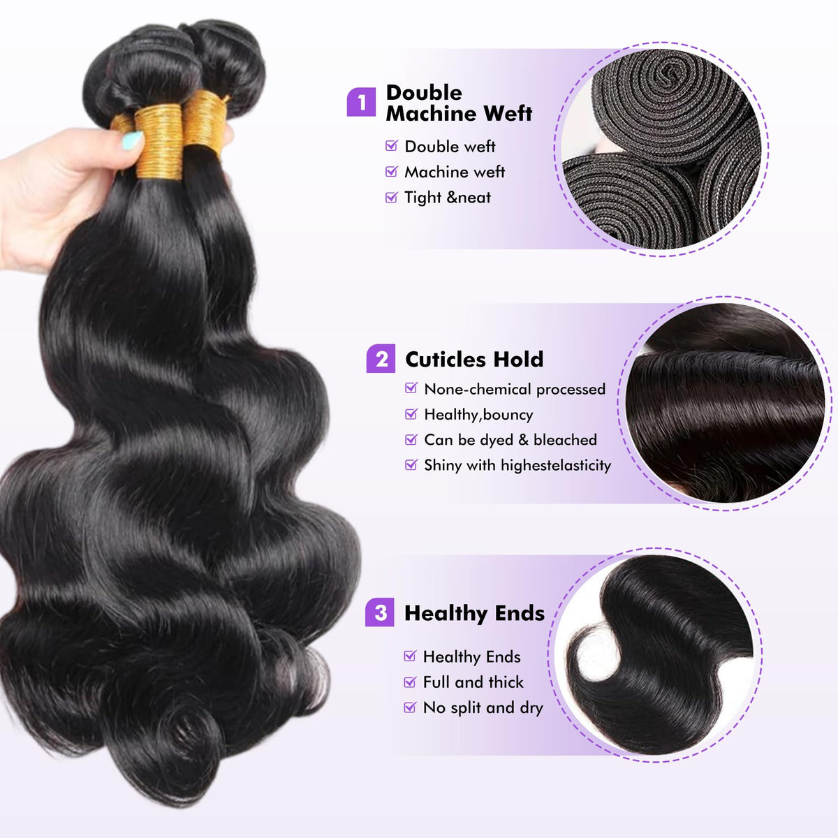 Fylora body wave bundles 20-inch full length for voluminous sew-ins