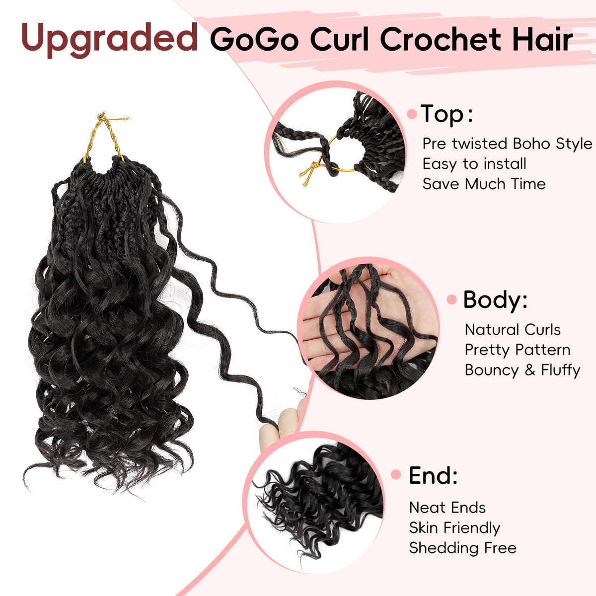 Aoisvk Pre-Twisted GoGo Curl Crochet Hair 8in — 8 Pack Short Curly Boho Beach Wave