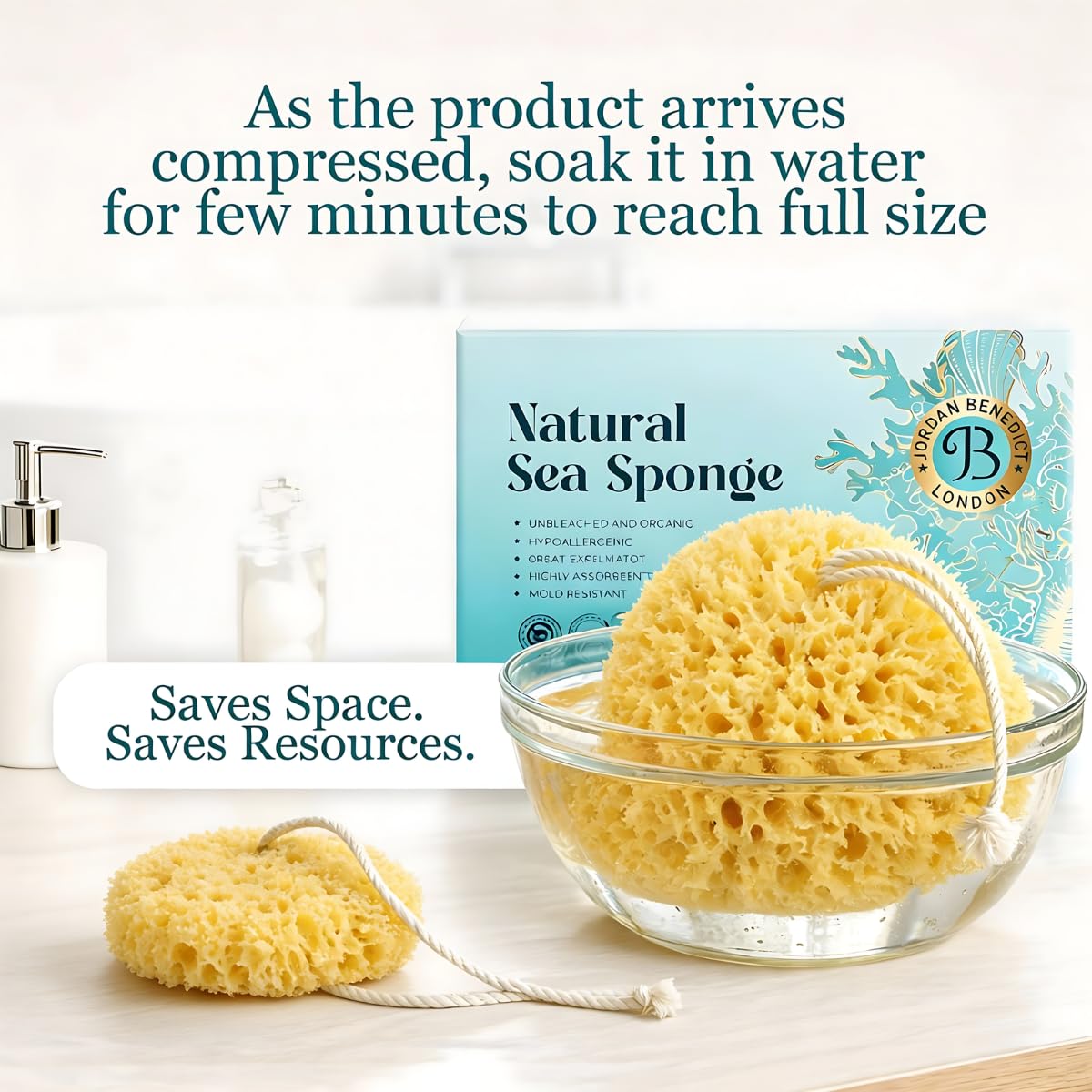 Jordan Benedict Natural Sea Sponge – Honeycomb Rope Bath Sponge (Medium, Pack of 1)
