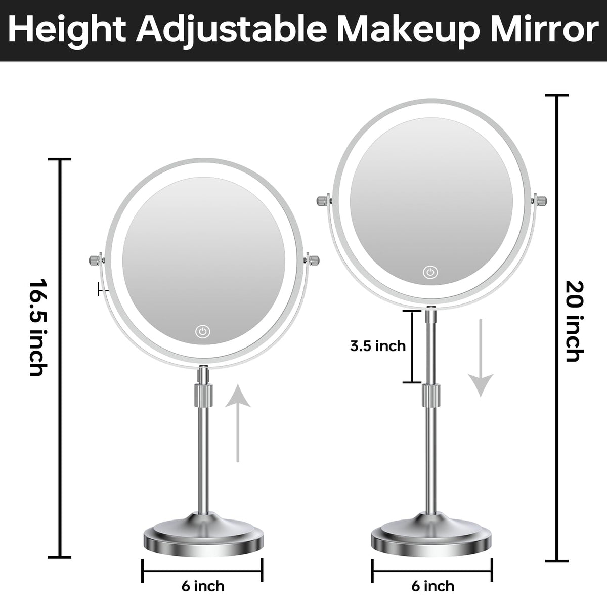 Erlingeryi 9-Inch Lighted Makeup Mirror with 20x Magnification, 3 Lighting Colors, and Rechargeable Battery