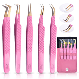 Image Beauty Insight 5pcs fiber-tip tweezer set in pink for precise lash work