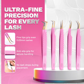 Image Beauty Insight 90-degree volume tweezer in pink for precise fan creation