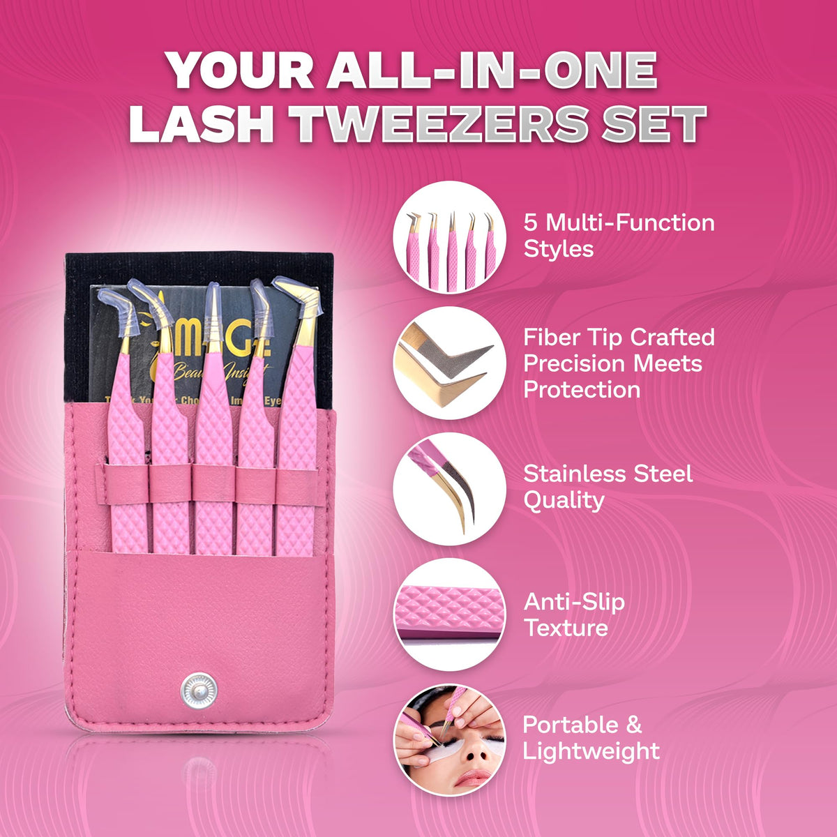 Image Beauty Insight classic volume tweezer in pink for stable lash fans