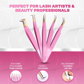 Image Beauty Insight curved tweezer in pink for versatile lash placement