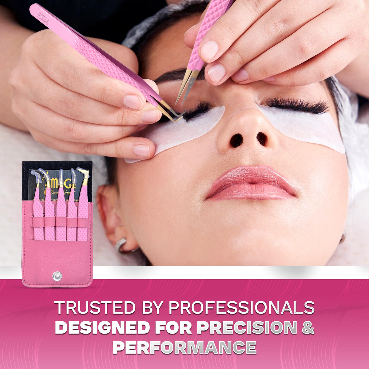 Image Beauty Insight pointed tweezer in pink for tiny lash handling