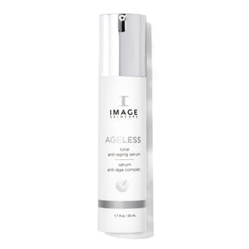 IMAGE Skincare AGELESS Total Serum bottle with pump demonstrates convenient daily anti-aging care.