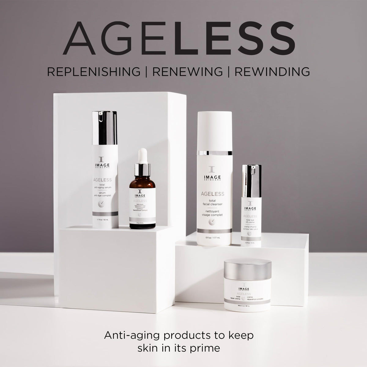 IMAGE Skincare AGELESS Total Serum routine shot illustrates daily skincare synergy.