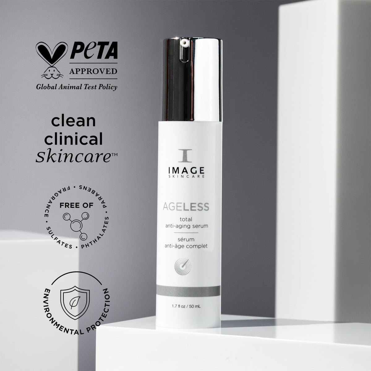 IMAGE Skincare AGELESS Total Serum application scene highlights glow and hydration potential.