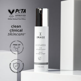 IMAGE Skincare AGELESS Total Serum application scene highlights glow and hydration potential.