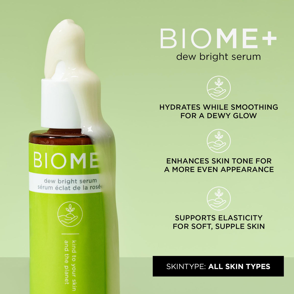 IMAGE Skincare BIOME+ Dew Bright Serum application showing a smooth glide.