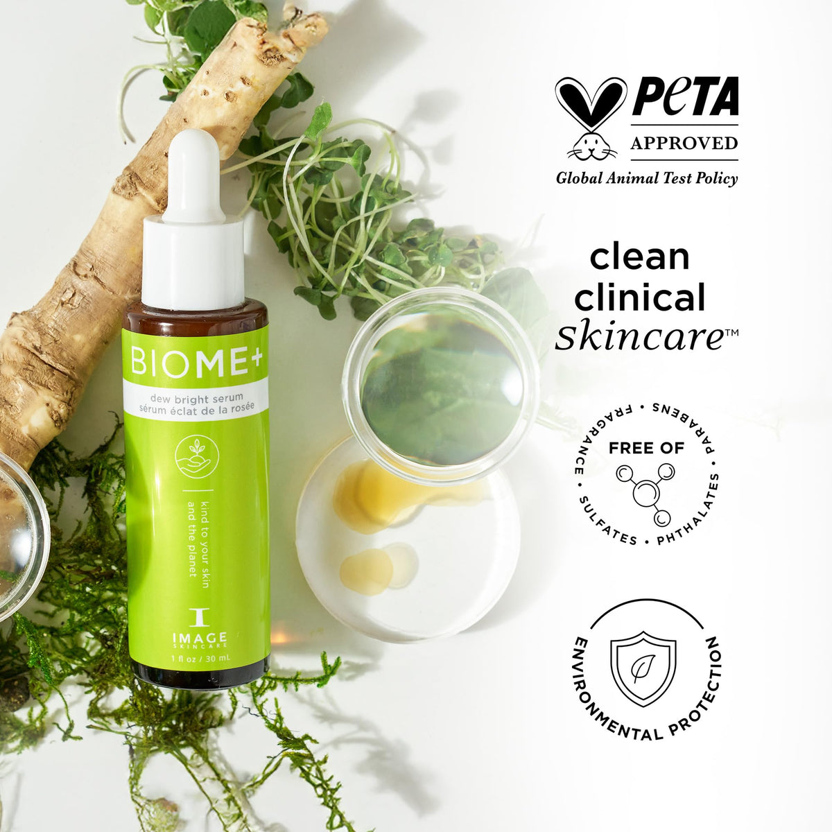 IMAGE Skincare BIOME+ Dew Bright Serum with niacinamide for smoother appearance.