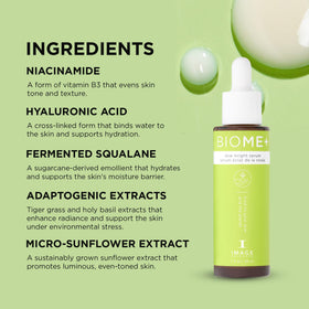 IMAGE Skincare BIOME+ Dew Bright Serum uses microbiome-friendly squalane for elasticity.