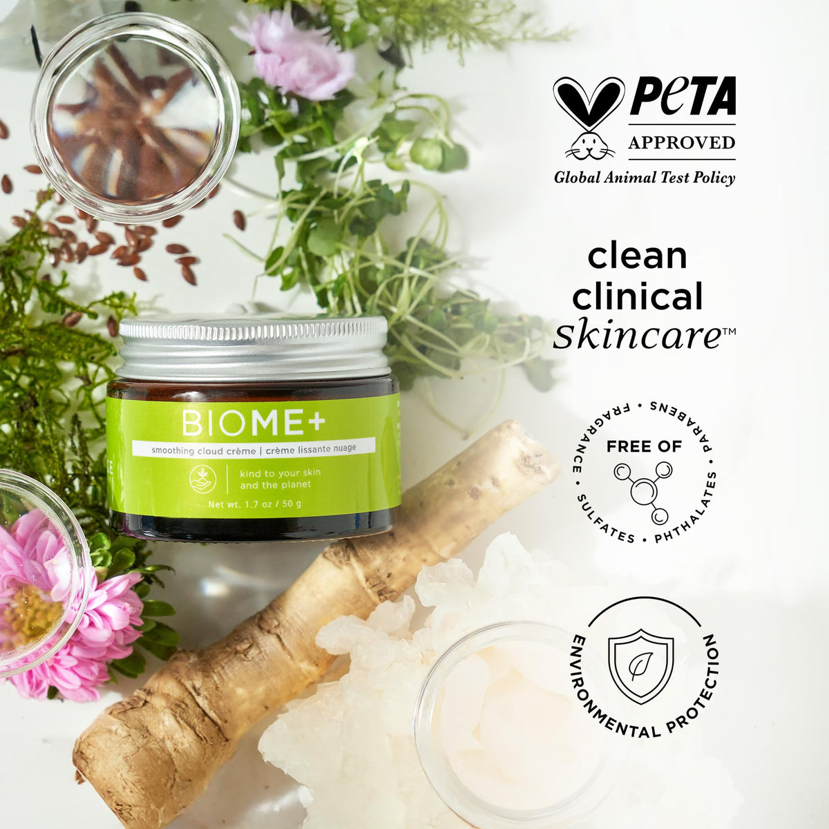 BIOME+ Smoothing Cloud Creme with squalane and hyaluronic acid ingredients for hydration