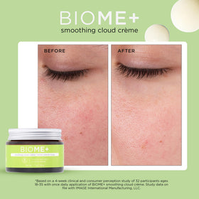 Close view of BIOME+ formula with squalane and hyaluronic acid for lasting hydration