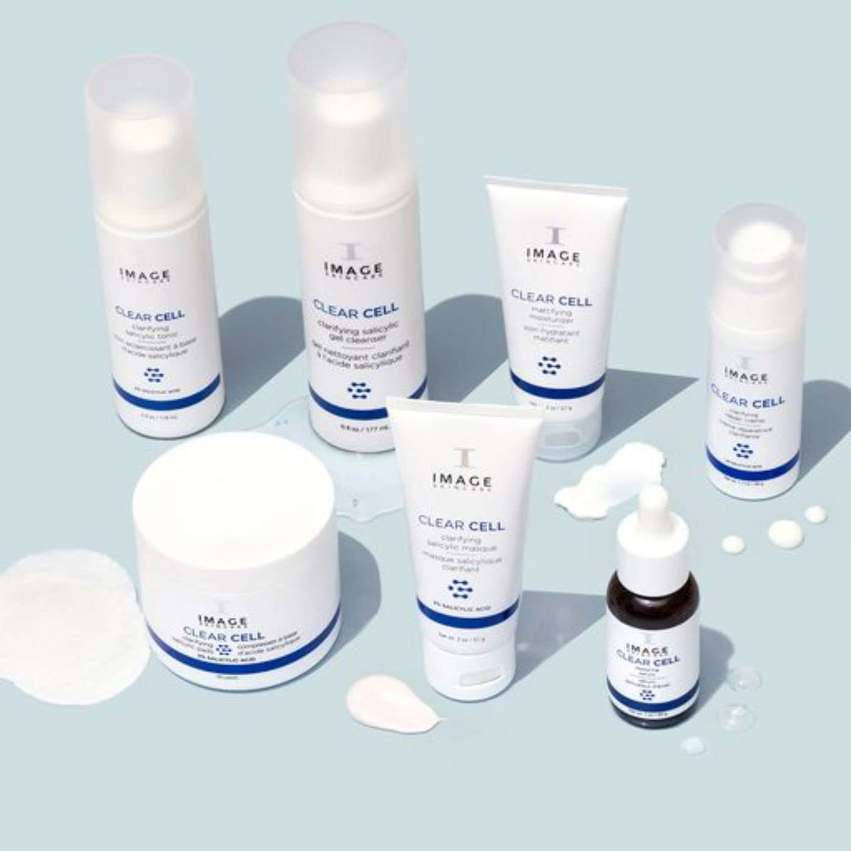 IMAGE Skincare CLEAR CELL Mattifying Moisturizer routine scene with other skincare products