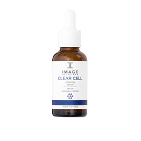 IMAGE Skincare CLEAR CELL Restoring Serum bottle demonstrates oil-control for a balanced matte look