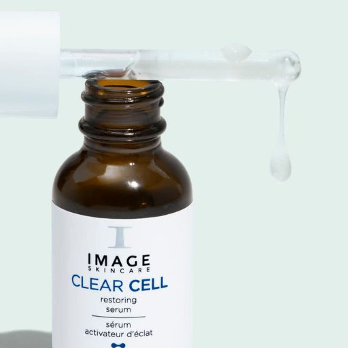 IMAGE Skincare CLEAR CELL Restoring Serum purifying peptide image implies soothing, balanced skin