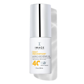 IMAGE Skincare DAILY PREVENTION Protect & Refresh Mist SPF 40 bottle for touchless protection.