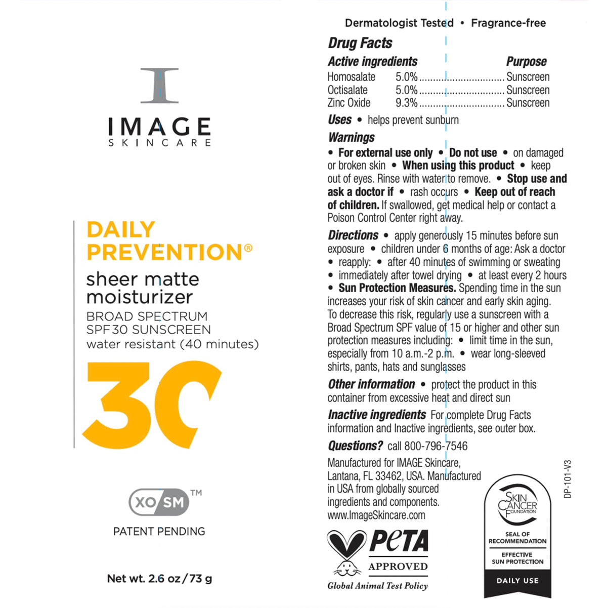 IMAGE Skincare DAILY PREVENTION tube emphasizes 2.6-ounce size for daily use.