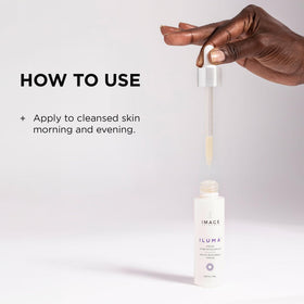 IMAGE Skincare Iluma serum in use on clean skin for even tone