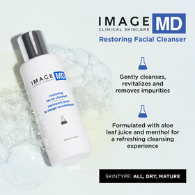 IMAGE Skincare MD Restoring Facial Cleanser foaming-lather highlights a refreshing cleanse for renewed texture