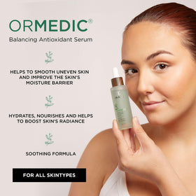 IMAGE Skincare ORMEDIC Balancing Serum dropper delivers light daily hydration for soothing use.