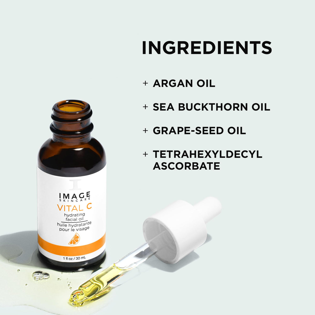 Drops of Vital C oil ready for morning or evening use
