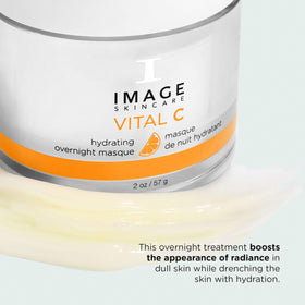 IMAGE Skincare Vital C Overnight Masque blue-green algae extract on skin implies antioxidant-inspired radiance.