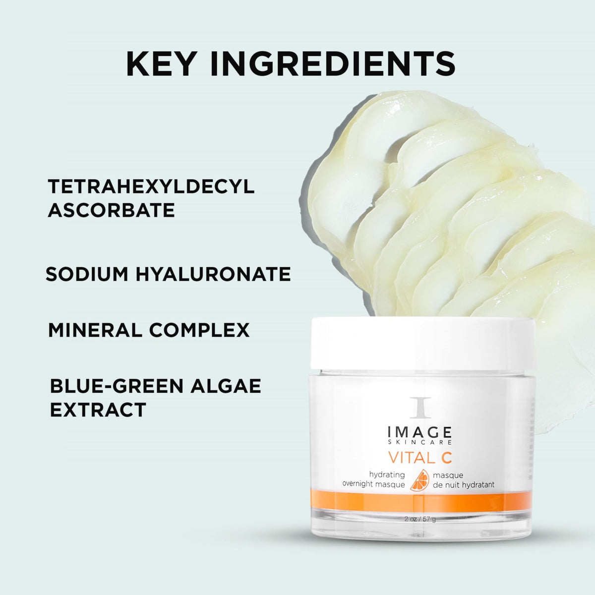 IMAGE Skincare Vital C Overnight Masque close-up highlights hyaluronic acid for plump morning skin.