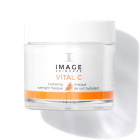 IMAGE Skincare Vital C Overnight Masque jar shows hydrating gel texture for overnight moisture.