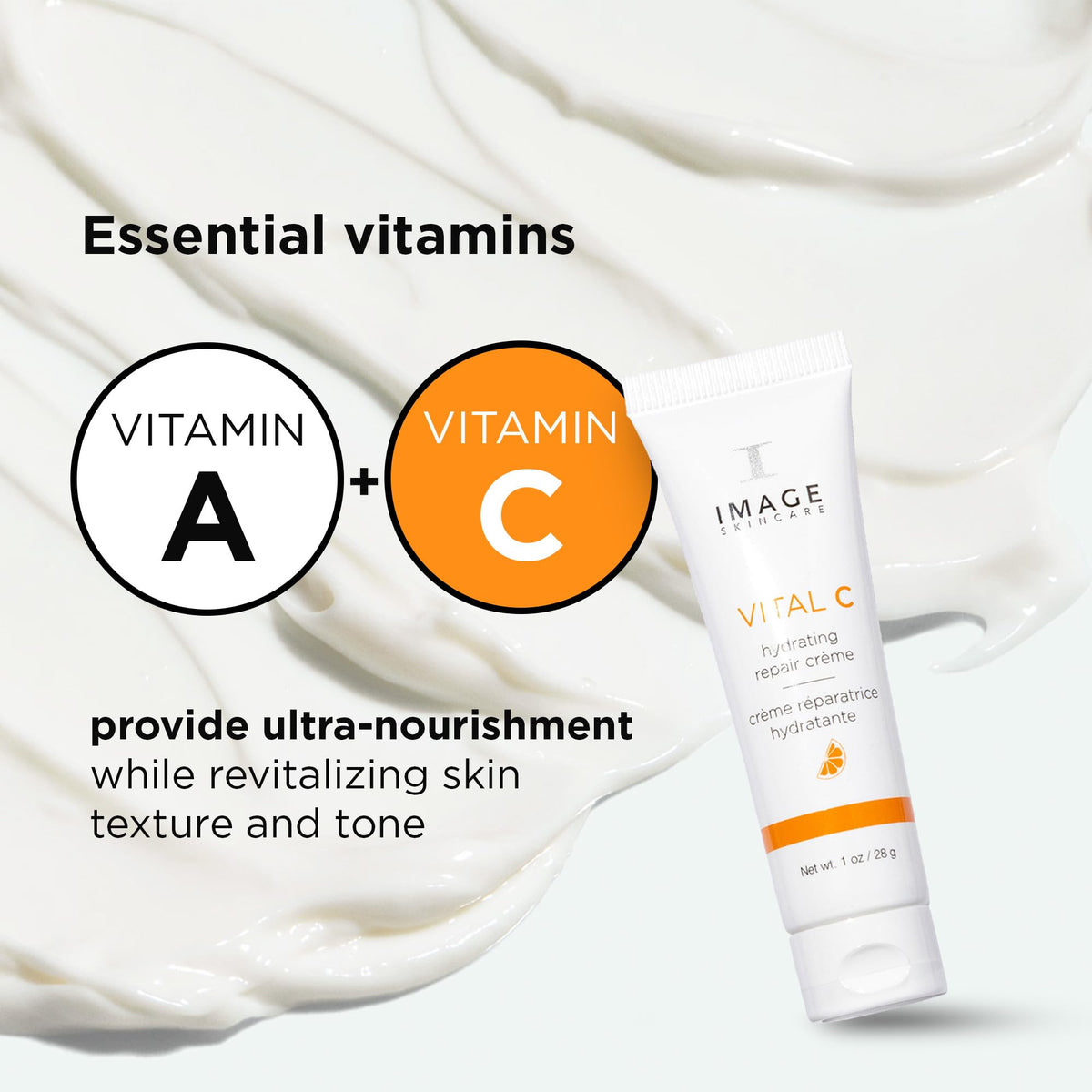 Open Vital C Hydrating Repair Creme jar shows creamy swirl for overnight hydration.