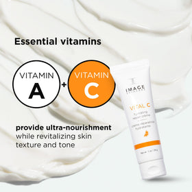 Open Vital C Hydrating Repair Creme jar shows creamy swirl for overnight hydration.