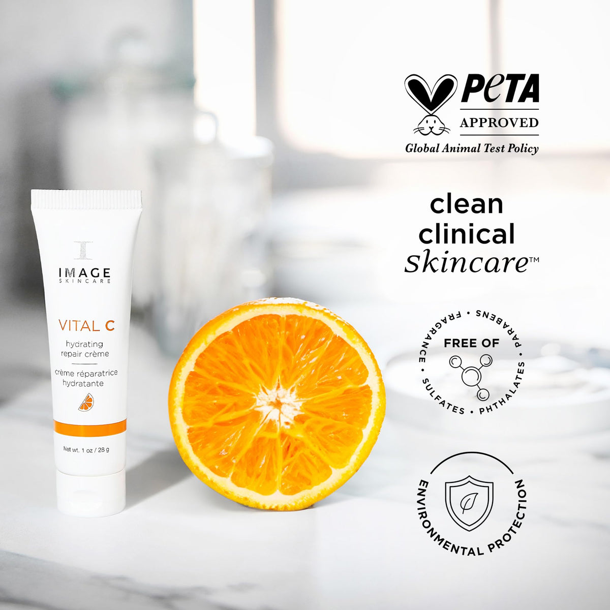 Vital C Hydrating Repair Creme ingredient icons highlight ceramides and hyaluronic acid.