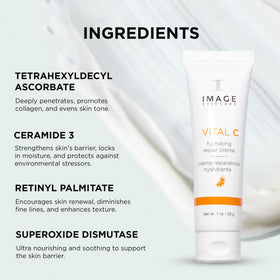 IMAGE Skincare Vital C Hydrating Repair Creme packaging emphasizing discovery size 1oz.