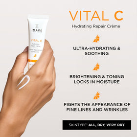 Vital C Hydrating Repair Creme texture close-up showcases hydrating overnight formula.