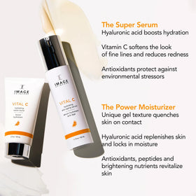 Person applying IMAGE Skincare VITAL C serum and Water Burst in routine
