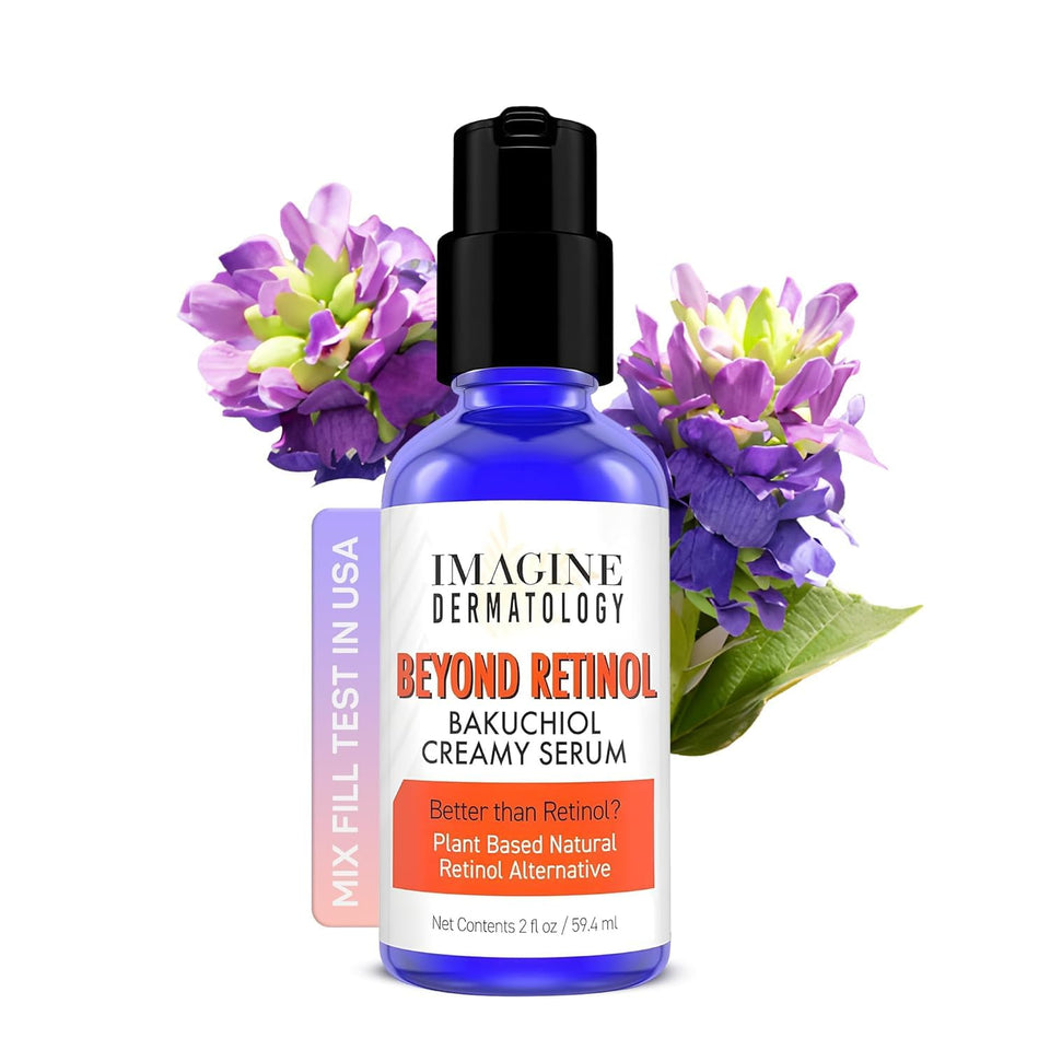 Imagine Dermatology 2% Bakuchiol serum bottle demonstrates potent anti aging potential in a daily routine.
