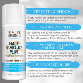Imagine Dermatology Male Re-Vitalize Plus travel-size tube designed for safety