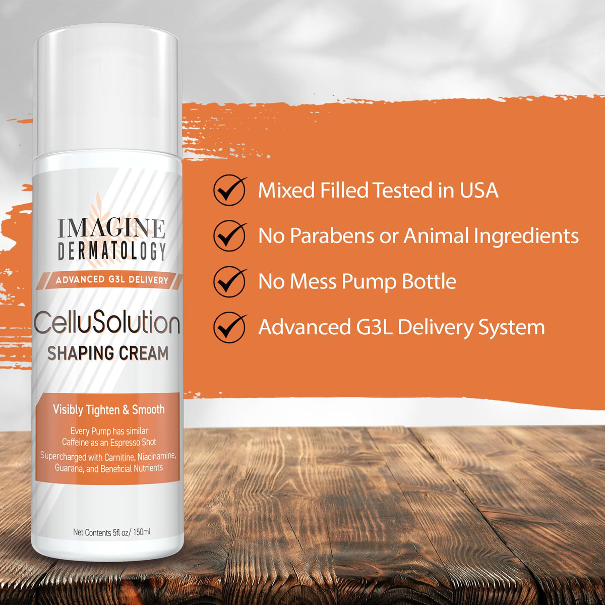 Imagine Dermatology CelluSolution ingredients include vitamin C, vitamin E, and green tea for antioxidant support.