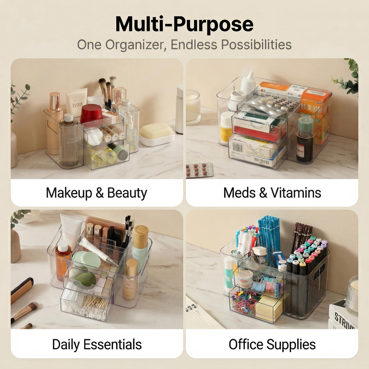 Imakmasion compact vanity organizer fits on countertops for tidy routines.