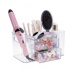 Imakmasion hair accessories organizer with clear drawers for quick access to clips and bands.
