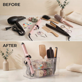 Imakmasion organizer with three open compartments keeps brushes and makeup within reach.