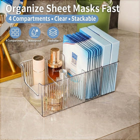 Imakmasion four-compartment bin keeps cosmetics upright and neatly sorted.