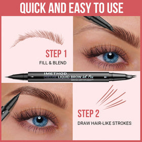 iMethod Curved Eyebrow Pen brow-filling shot suggests quick, beginner-friendly application.