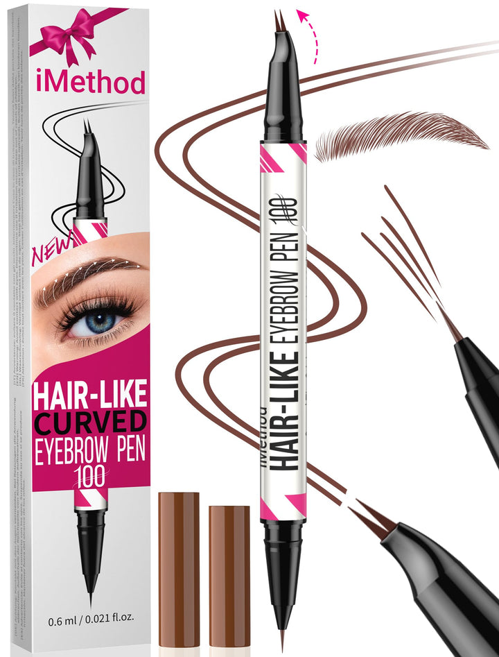 iMethod Curved Eyebrow Pen close-up shows precise strokes for natural brows