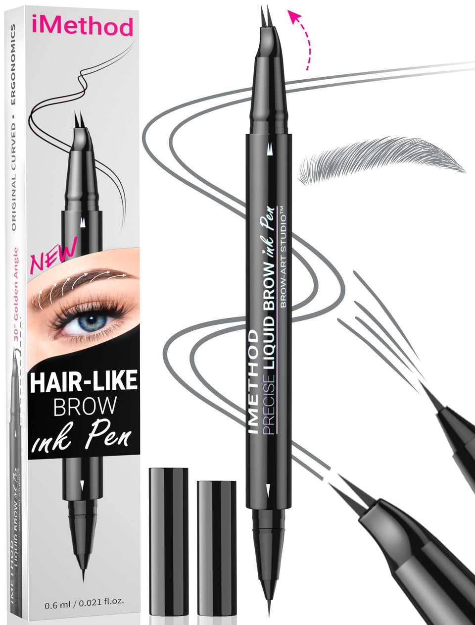 iMethod Curved Eyebrow Pen with curved tip for natural hair-like strokes.