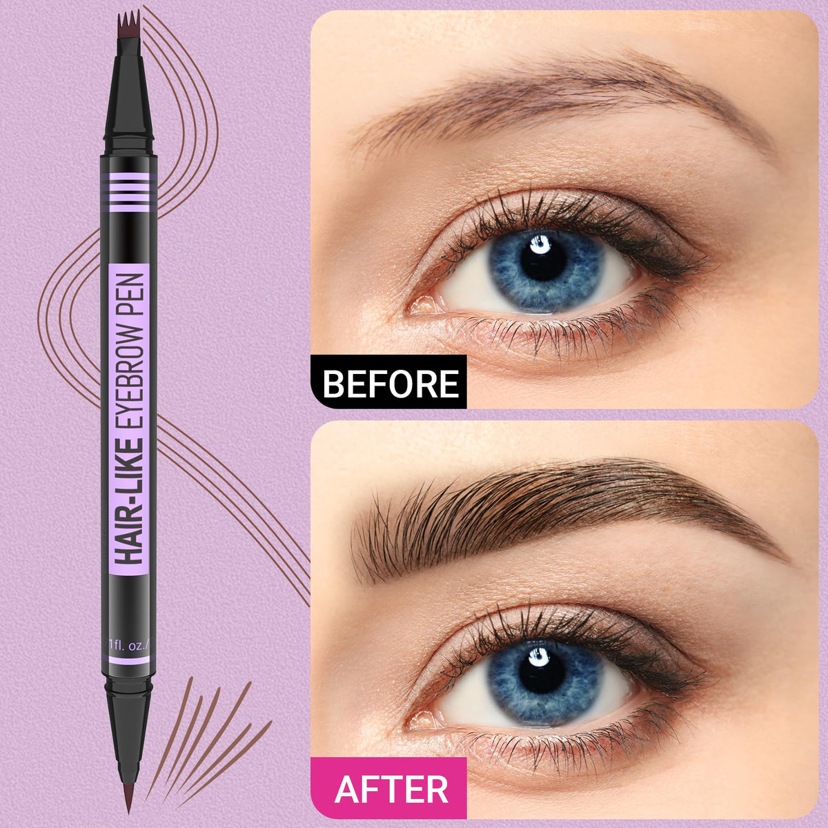 iMethod Eyebrow Pen 4-fork-tip fills sparse areas with smooth, natural shading.