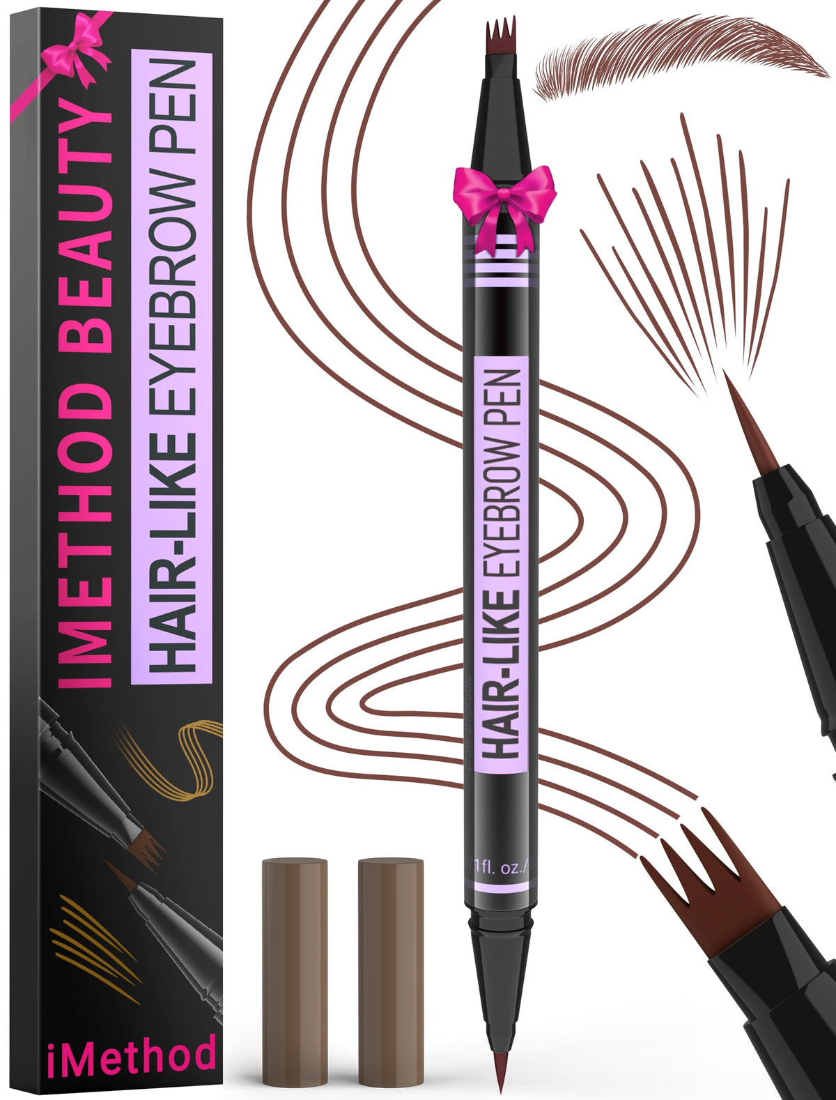 iMethod Eyebrow Pen precision-tip creates hair-like strokes for natural brows and detailed shaping.
