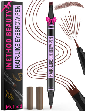 iMethod Eyebrow Pen precision-tip creates hair-like strokes for natural brows and detailed shaping.