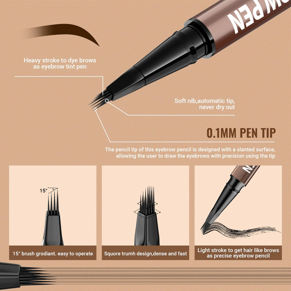 iMethod Eyebrow Pen waterproof formula resists sweat and water for smudge-proof brows.